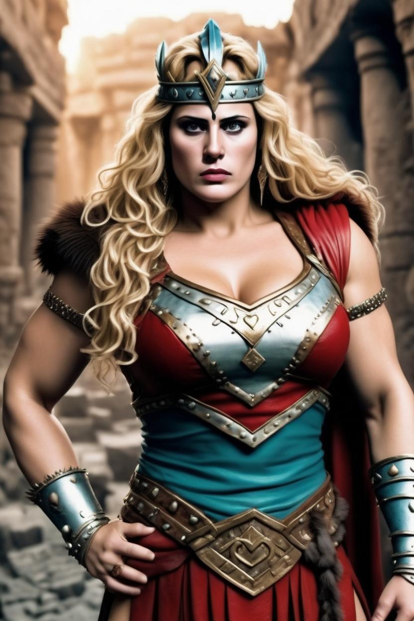 Artificial Intelligence (AI) generated image art, woman, hyper-realistic photo, barbarian princess style outfit of Frank Frazzetta, real life photo,