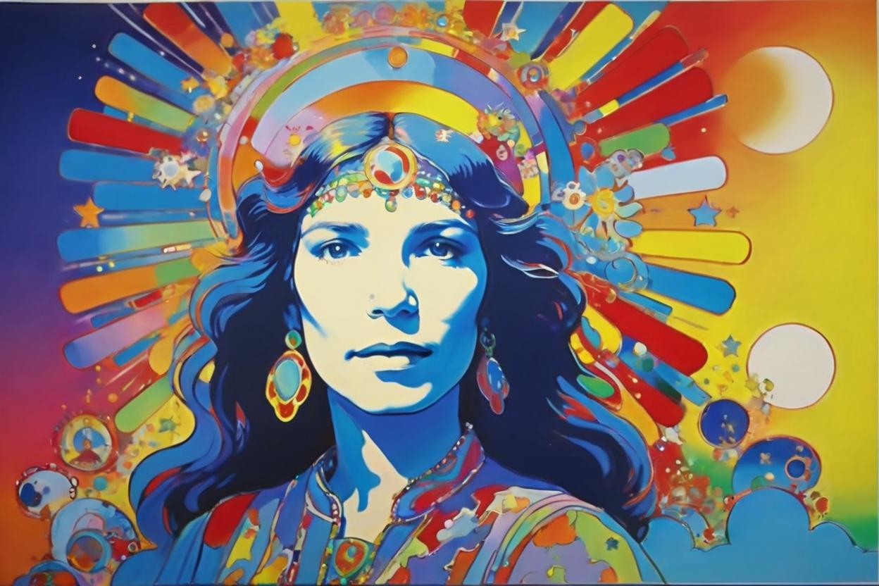 Artificial Intelligence (AI) generated image art, woman, 20 years old, Peter Max style poster