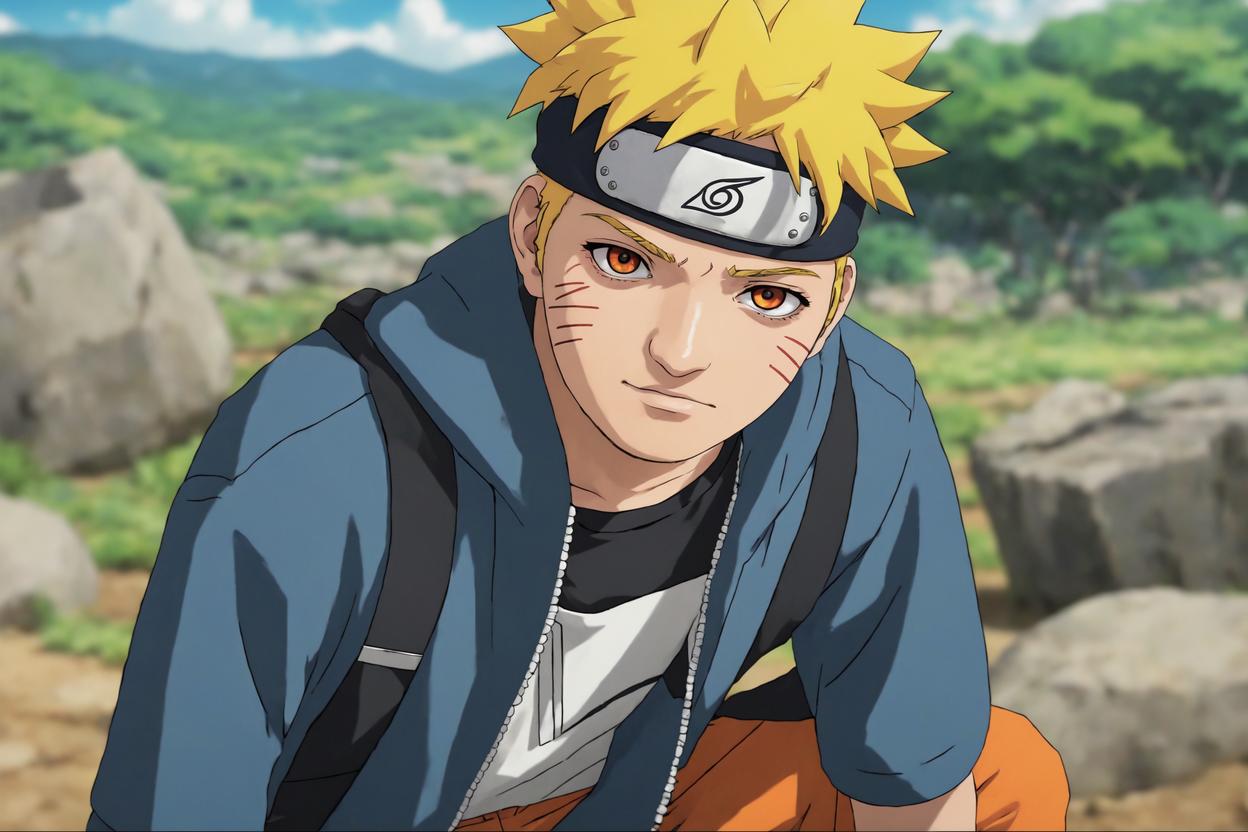 Artificial Intelligence (AI) generated image art, person, as NARUTO UZUMAKI , In the style of Anime, NARUTO shippuden, face looks like person, detailed face , dressed as naruto uzumaki , art by Stanley Artgerm Lau, WLOP, Rossdraws, James Jean, Andrei Riabovitchev, Marc Simonetti, and Sakimichan, full body, looks like person, sage mode action posed , highly detail, KURAMA IN BACKGROUND, in a battle field, 4k, Anime