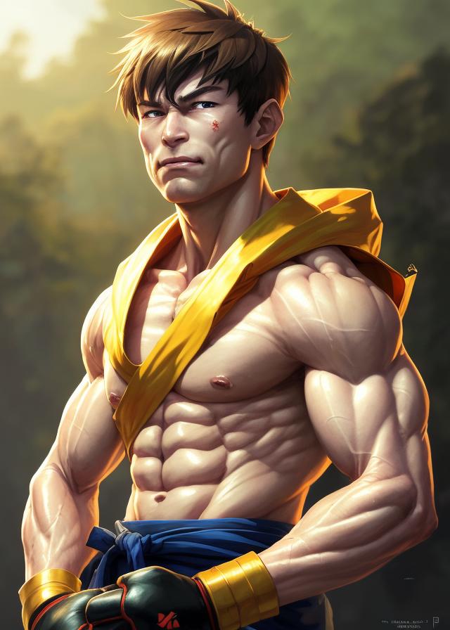 Artificial Intelligence (AI) generated image art, An anime portrait of ((person)) age 19 as Sagat from street fighter, by Stanley Artgerm Lau, WLOP, Rossdraws, James Jean, Andrei Riabovitchev, Marc Simonetti, and Sakimichan, highly detailed, ultra detailed, golden hour, trending on artstation, cgstudio