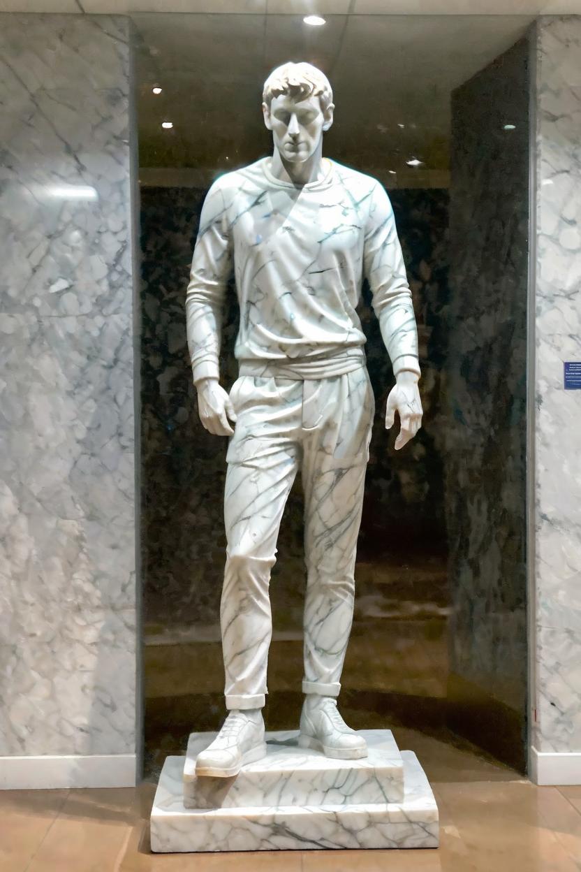 Artificial Intelligence (AI) generated image art, (man), full body statue carved from marble