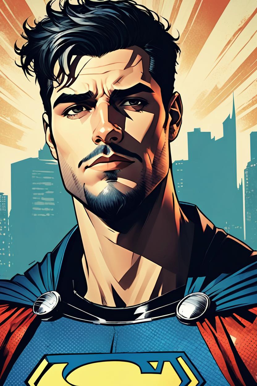 Artificial Intelligence (AI) generated image art, (comic book style), man, illustration, DC comics, superhero comics, portrait