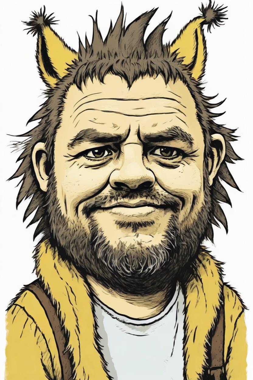 Artificial Intelligence (AI) generated image art, man, as max, from where the Wild Things Are. In The art style of Maurice sendak.