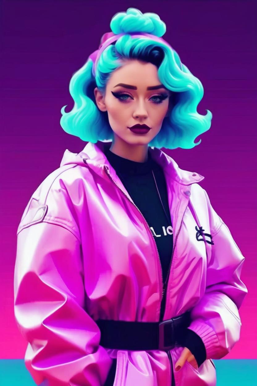 Artificial Intelligence (AI) generated image art, woman as a vaporwave cartoon character