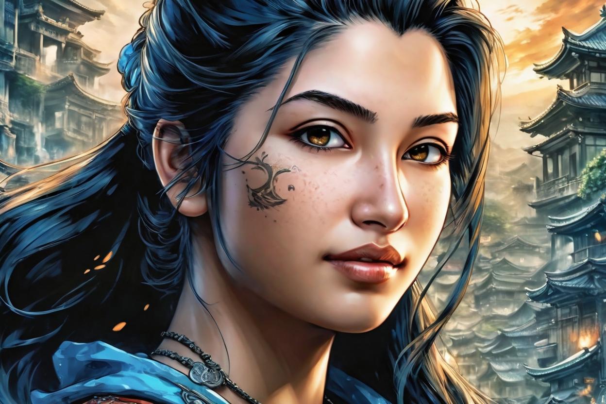 Artificial Intelligence (AI) generated image art, Portrait of woman as beautiful woman, (small background area above head), art by eiichiro oda, anime, detailed picture, adventure