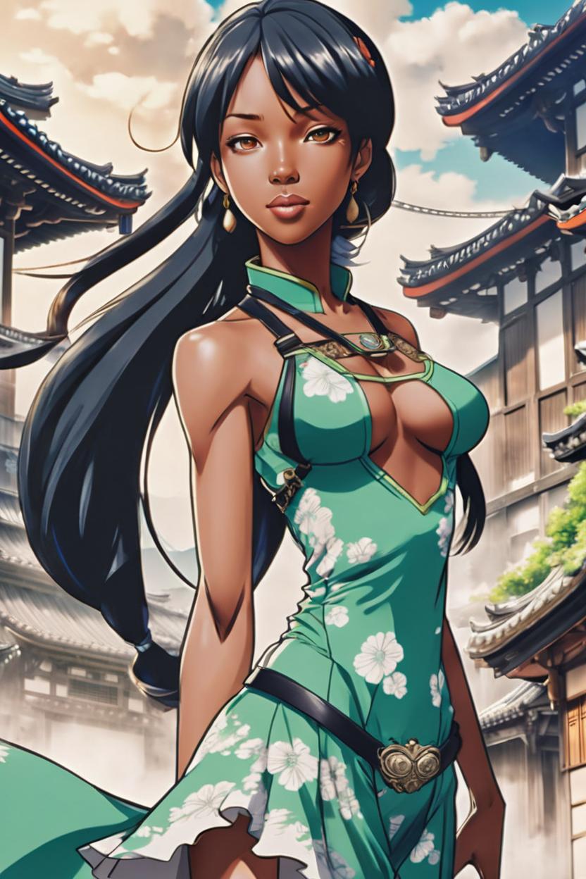 Artificial Intelligence (AI) generated image art, Fullbody representation of woman as beautiful woman, (small background area above head), art by eiichiro oda, anime, detailed picture, adventure