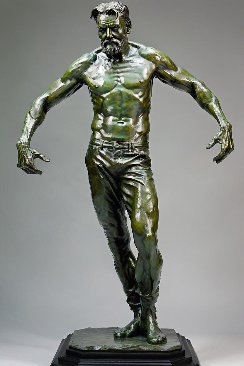 Artificial Intelligence (AI) generated image art, man as sculpture by auguste rodin, highly detailed, full body