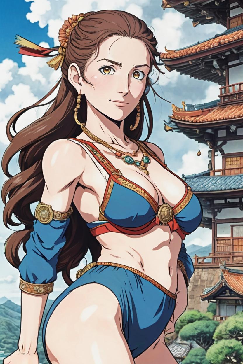 Artificial Intelligence (AI) generated image art, Fullbody representation of woman as beautiful woman, (small background area above head), art by eiichiro oda, anime, detailed picture, adventure