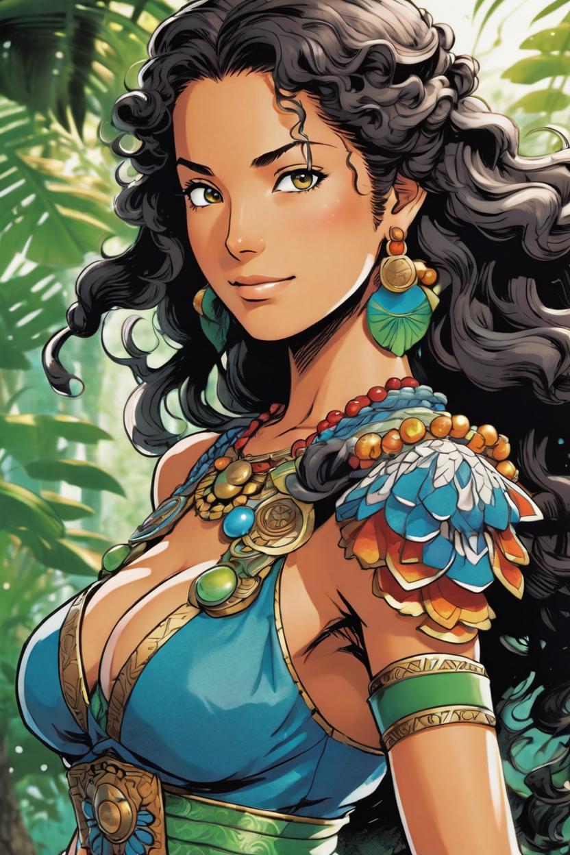 Artificial Intelligence (AI) generated image art, Fullbody representation of woman as beautiful woman, (small background area above head), art by eiichiro oda, anime, detailed picture, adventure
