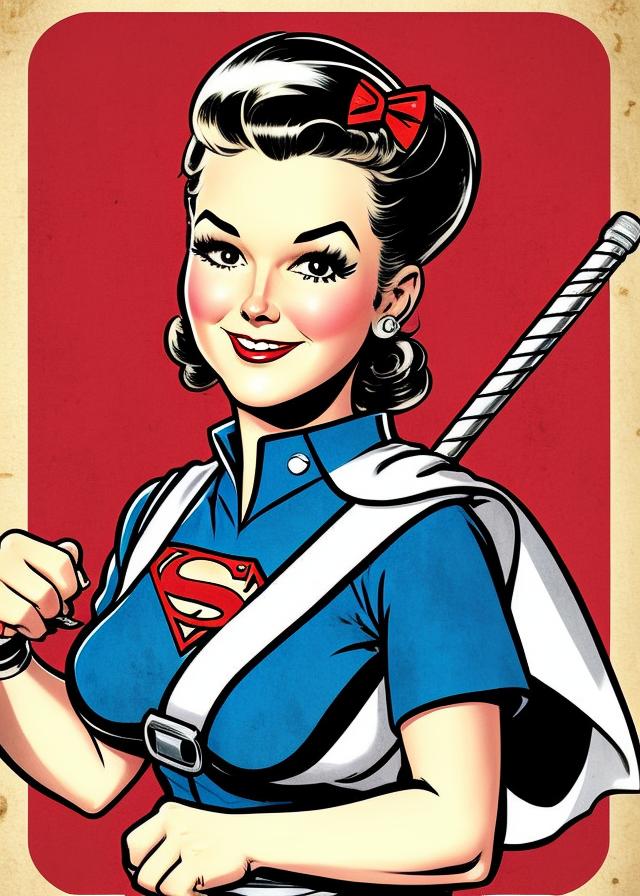 Artificial Intelligence (AI) generated image art, (pin up style style), person, illustration, DC comics, superhero comics, portrait, loves cat