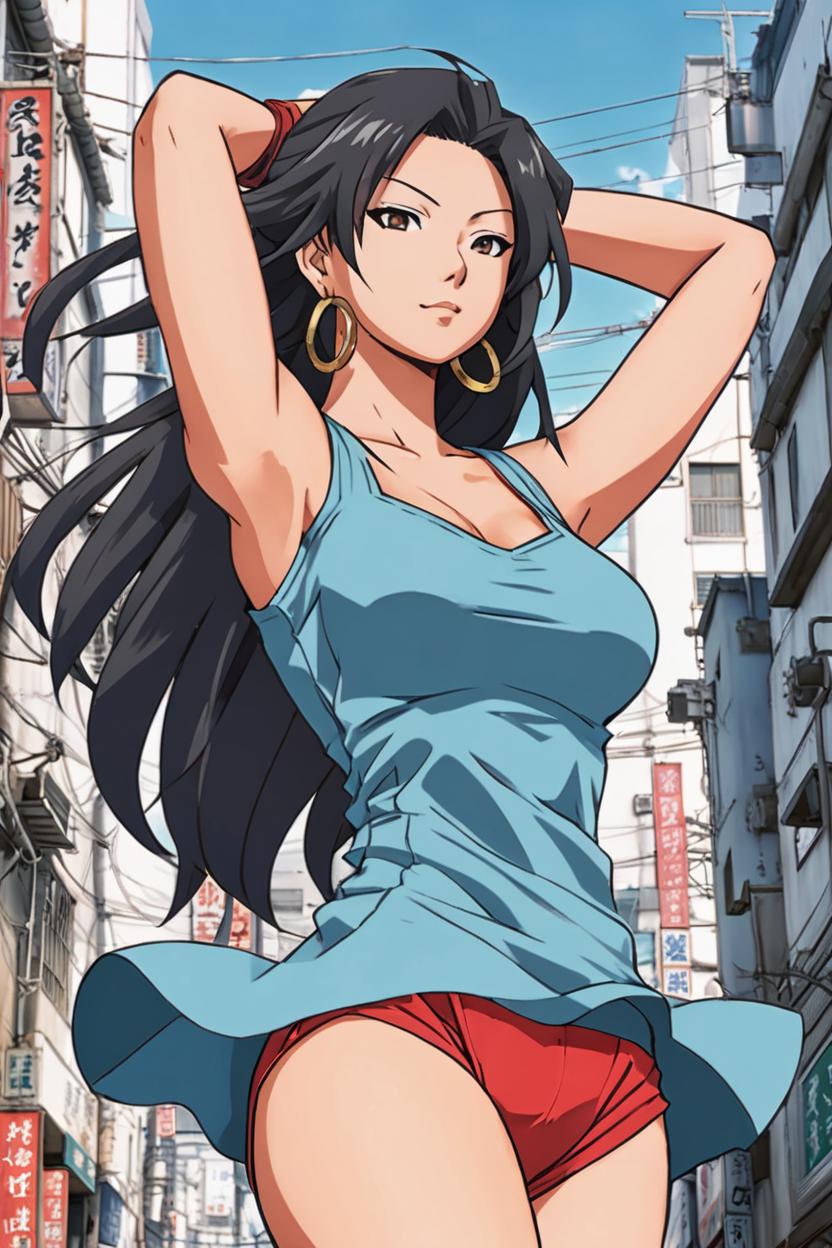 Artificial Intelligence (AI) generated image art, Fullbody representation of woman as beautiful woman, (small background area above head), art by eiichiro oda, anime, detailed picture, adventure