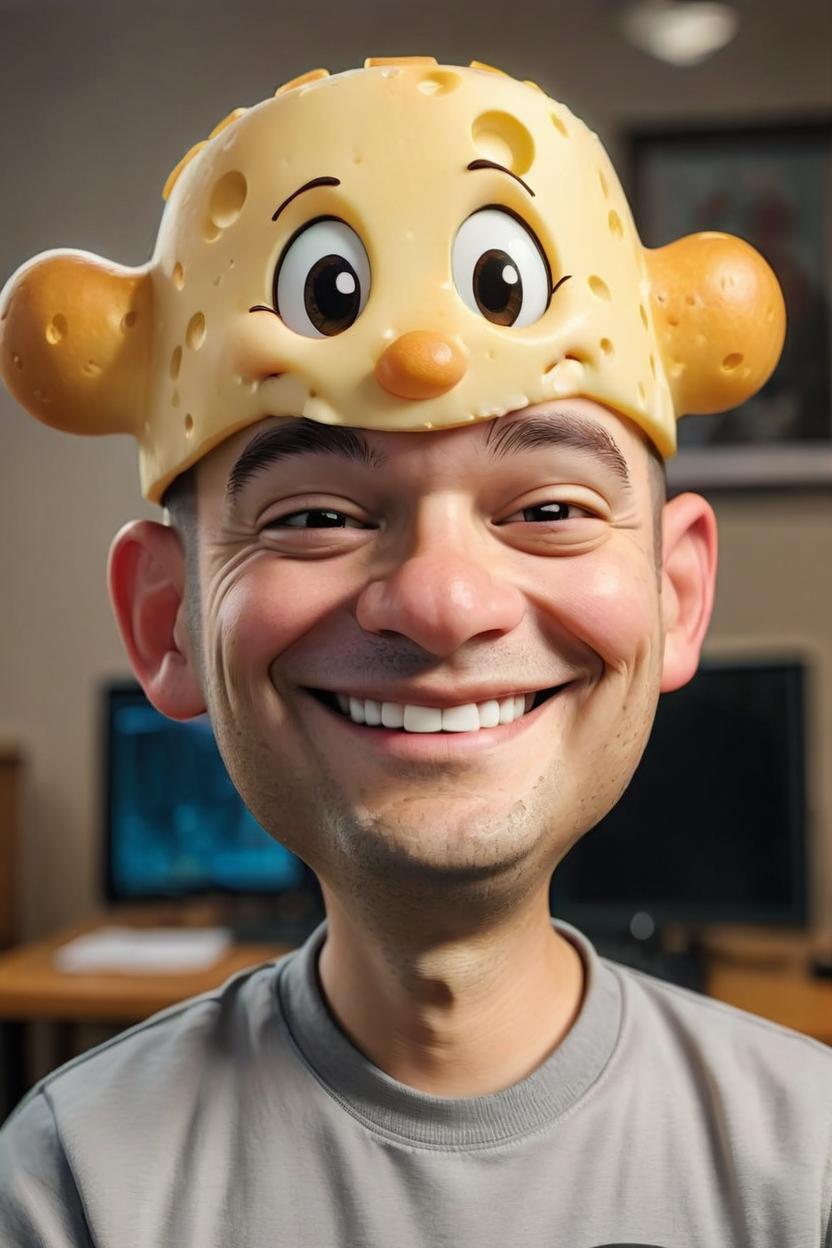 Artificial Intelligence (AI) generated image art, Me with a BIG HEAD SMALL BODY CARTOON Character Smiling Cheesey