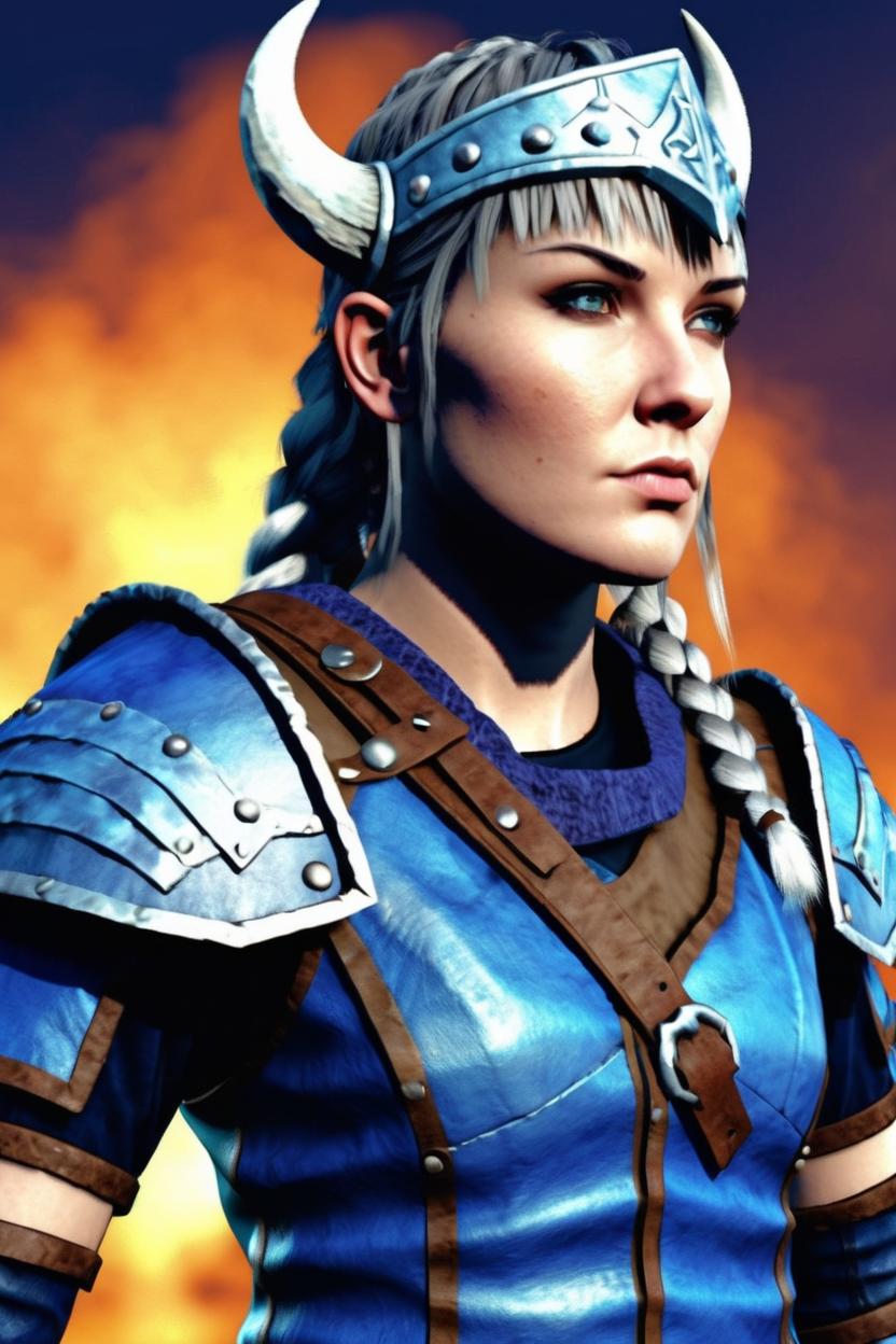Artificial Intelligence (AI) generated image art, woman, as a female viking, blue leather armor, early 2000 low game graphics, 2000s playstation graphics artstyle, low polygon 3d game, psx game, ps2 game,