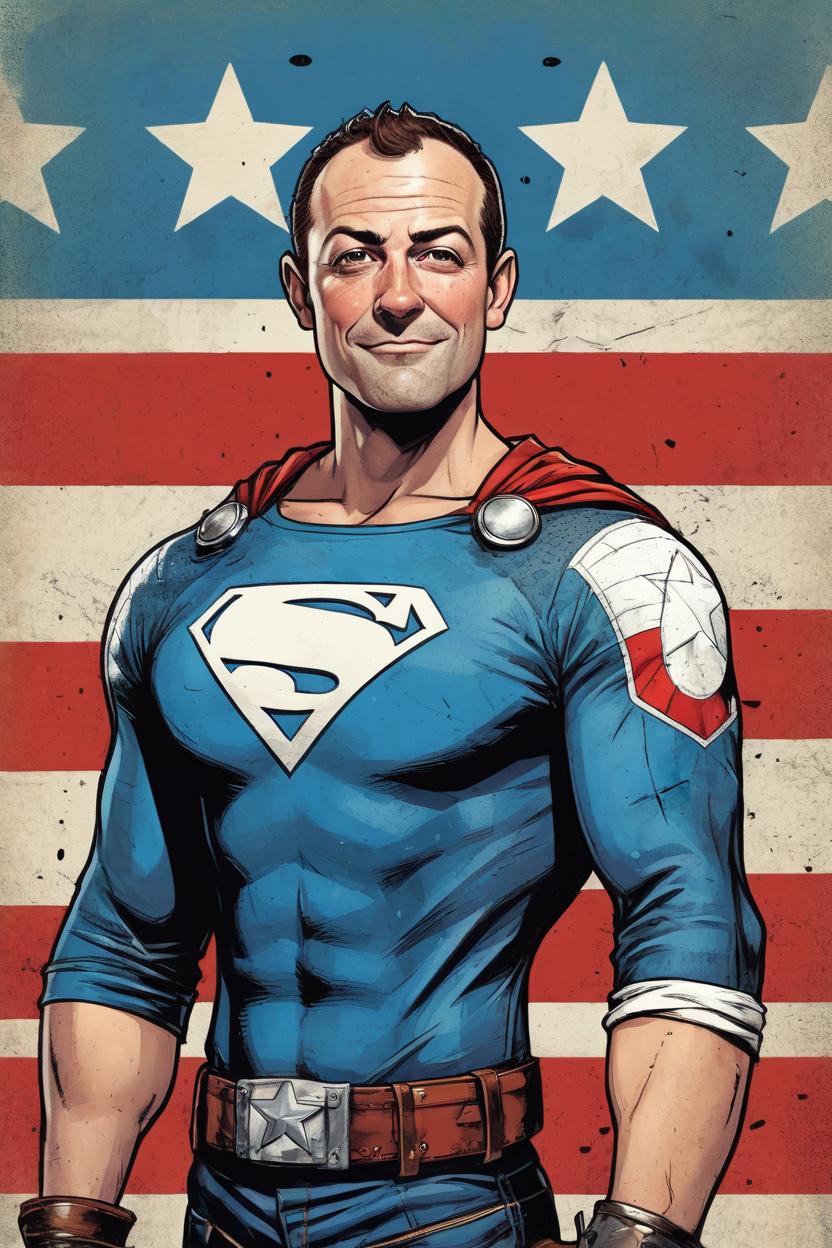 Artificial Intelligence (AI) generated image art, (pin up style), man, illustration, superhero comics, portrait, american patriot,