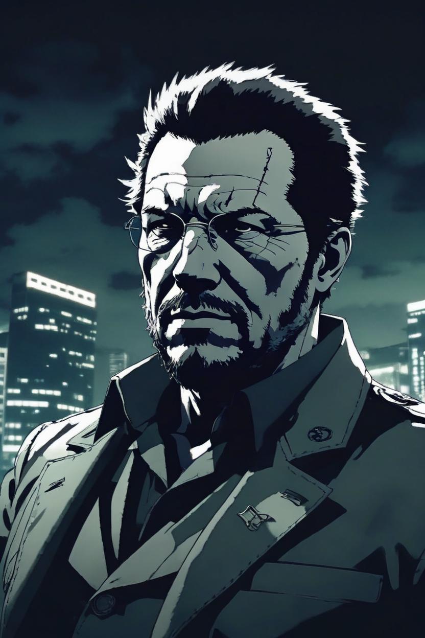 Artificial Intelligence (AI) generated image art, man as Big boss from Metal Gear Solid 3, Vietnam battlefield night time, high contrast ((yoji shinkawa style))