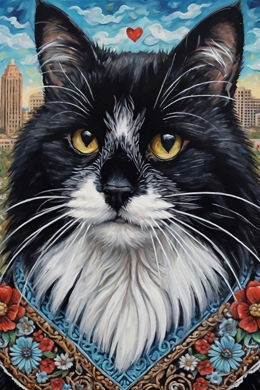 Artificial Intelligence (AI) generated image art, cat, cute, ((cat)), rescued with love, state of texas background, intricate detailed, fine details, artsy, fantasy painting