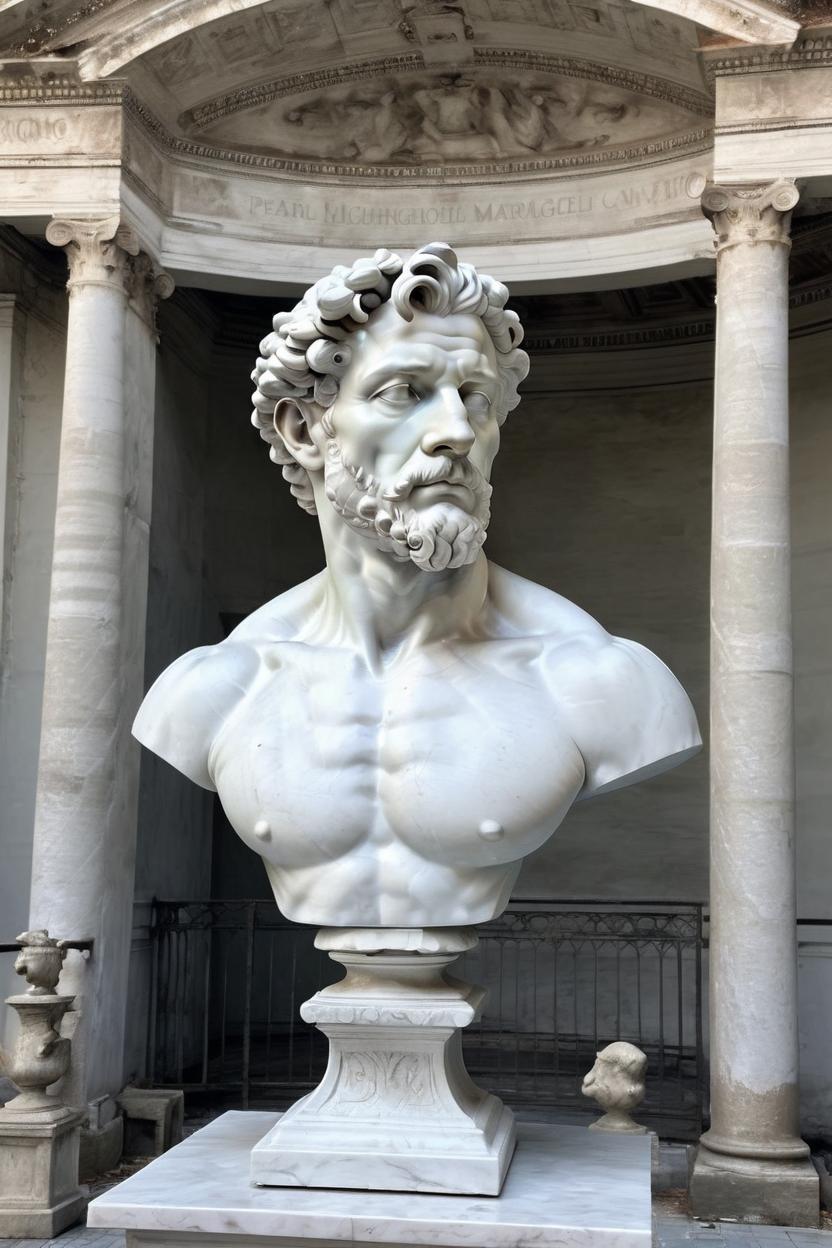 Artificial Intelligence (AI) generated image art, man, statuesque, art by michelangelo, ethereal bust, David-like by michelangelo, pearl color statue