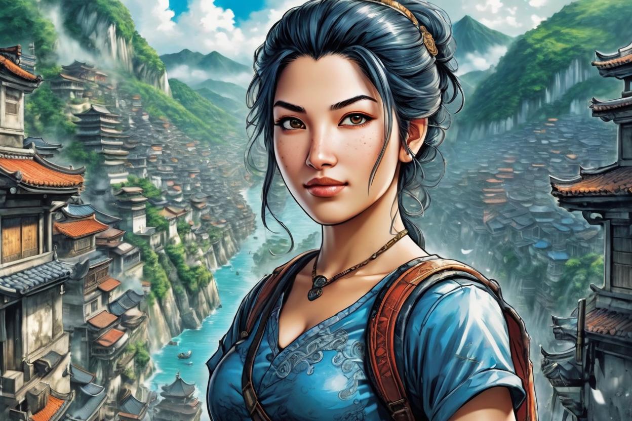 Artificial Intelligence (AI) generated image art, Portrait of woman as beautiful woman, (small background area above head), art by eiichiro oda, anime, detailed picture, adventure