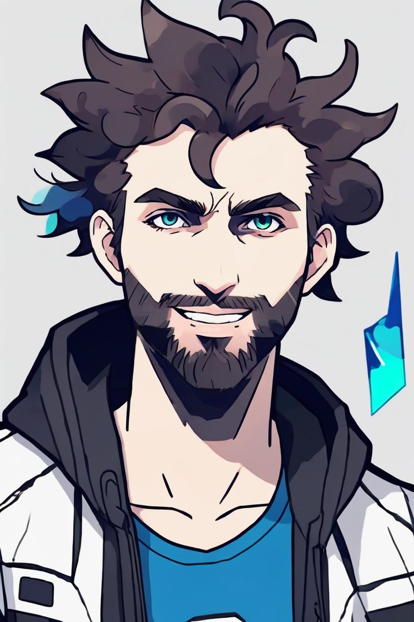 Artificial Intelligence (AI) generated image art, man, in the anime Pokemon, ((anime art)), ((in style of Pokemon anime)), ((2D art))
