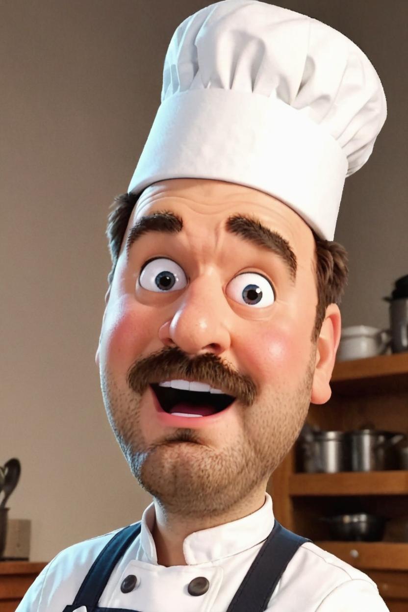 Artificial Intelligence (AI) generated image art, man, as an animated cartoon swedish chef, youtube profile picture