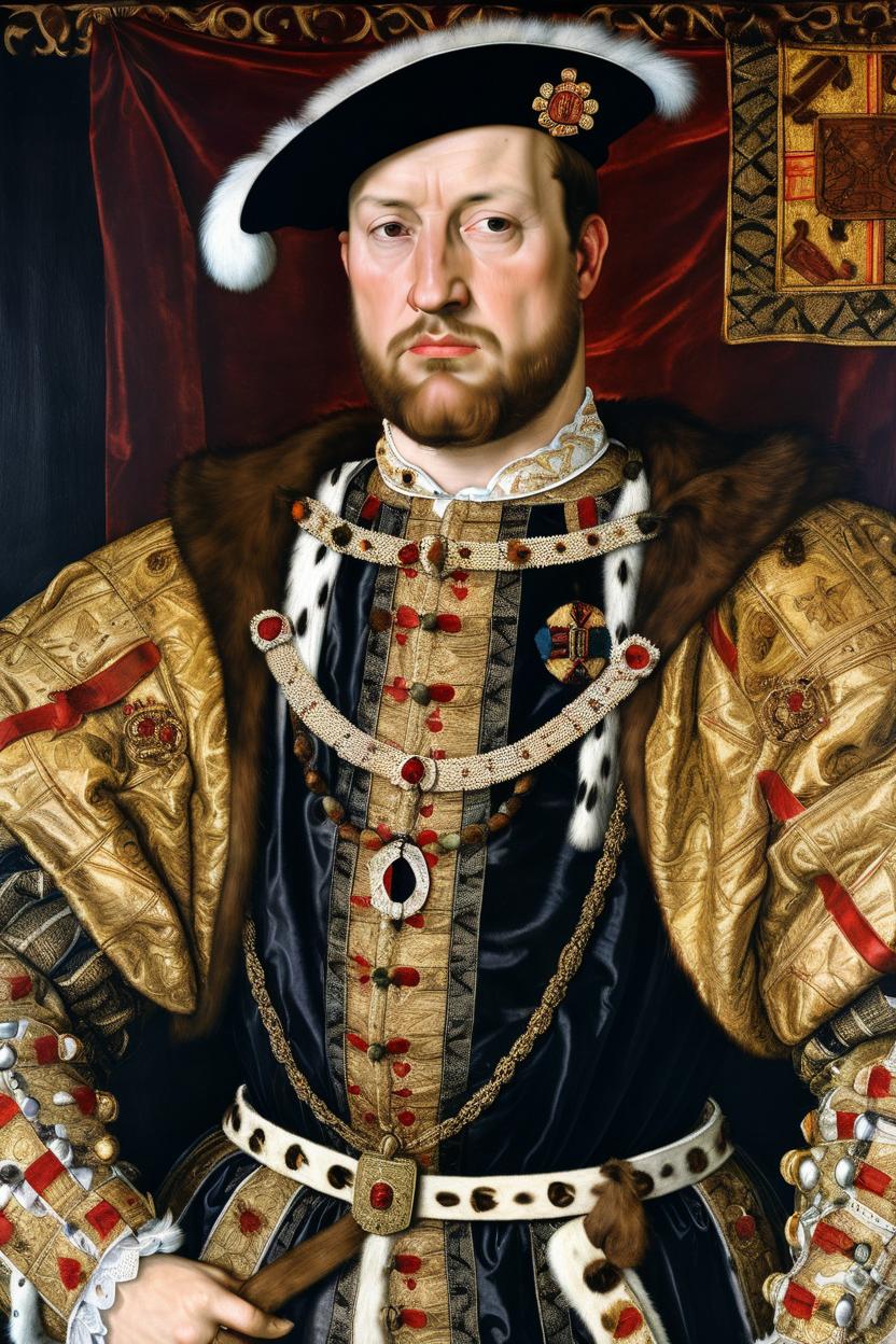 Artificial Intelligence (AI) generated image art, man, on a royal portrait of Henry VIII, masterpiece by Hans Holbein, as Henry VIII, 16th century portrait, traditional painting