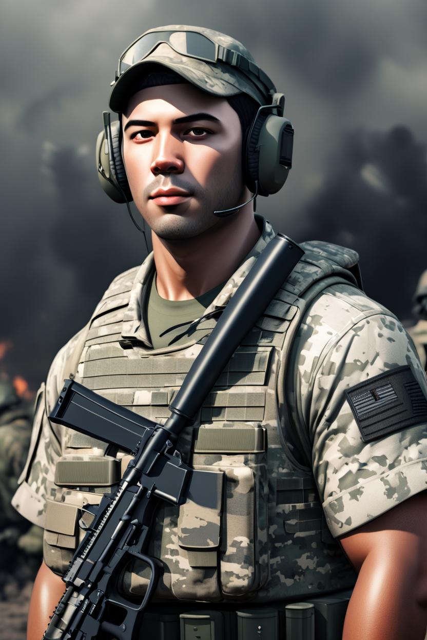 Artificial Intelligence (AI) generated image art, military version of myself