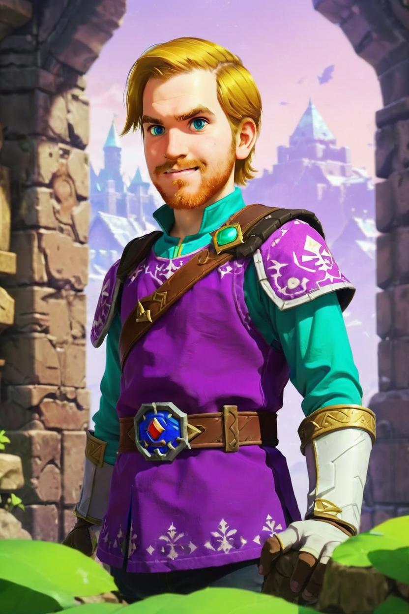 Artificial Intelligence (AI) generated image art, man, as a prince in the style of a Zelda character. The background must consist of Hyrule