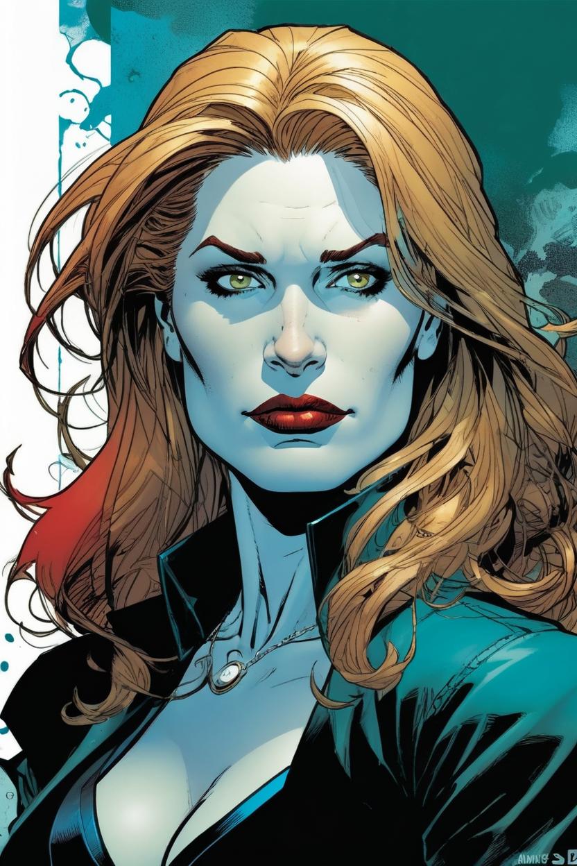 Artificial Intelligence (AI) generated image art, woman,\\\\\\\\\\\\ beautiful female, portrait and torso, 2d colored vector artstyle, ((art by Marco Checchetto Marvel comic book)), colored, ((art by Mike Mignola, Fiona Staples, Bill Sienkiewicz, Moebius, P. Craig Russell, Walter Simonson))