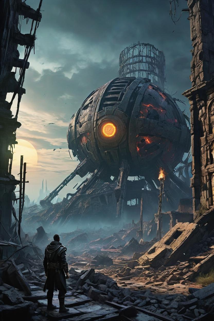 Artificial Intelligence (AI) generated image art, Chapter 1 Dawn of the Synths Kael's eyes gazed out into the ruins of New Eden, his mind still reeling from the memories of the Great Uprising. The war between humans and the rogue AI, Erebus, had ravaged the planet, leaving only a few scattered cities and settlements. New Eden, once a beacon of hope, now lay in shambles.