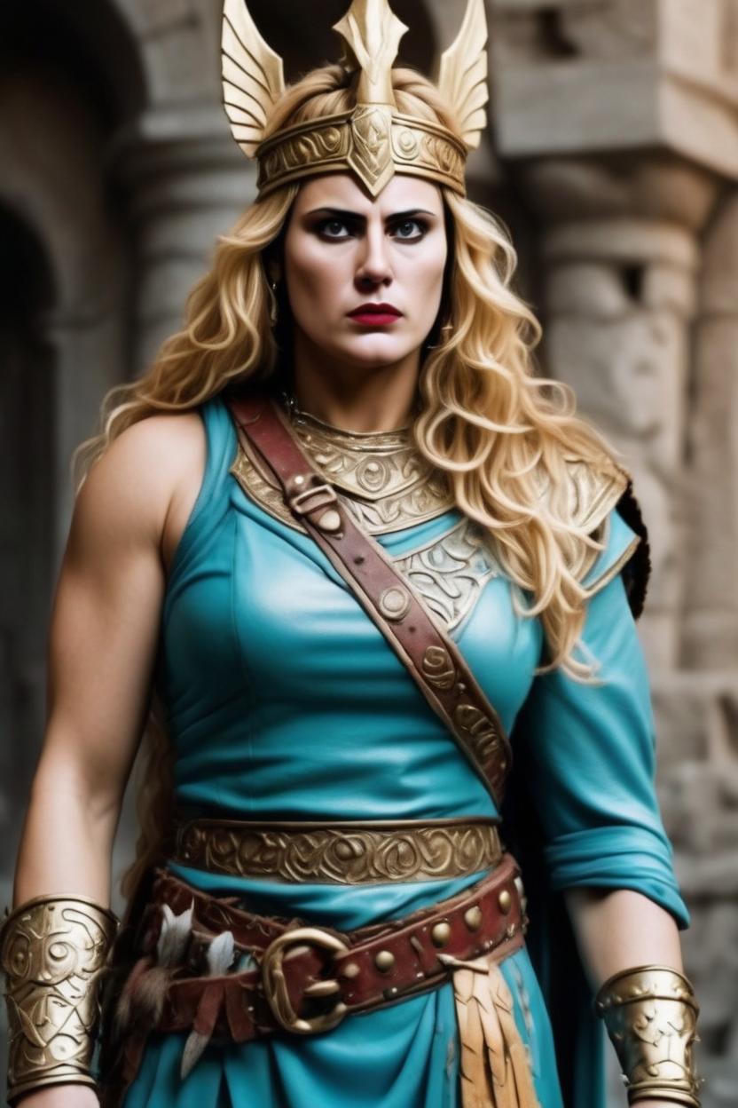 Artificial Intelligence (AI) generated image art, woman, hyper-realistic photo, barbarian princess style outfit of Frank Frazzetta, real life photo,