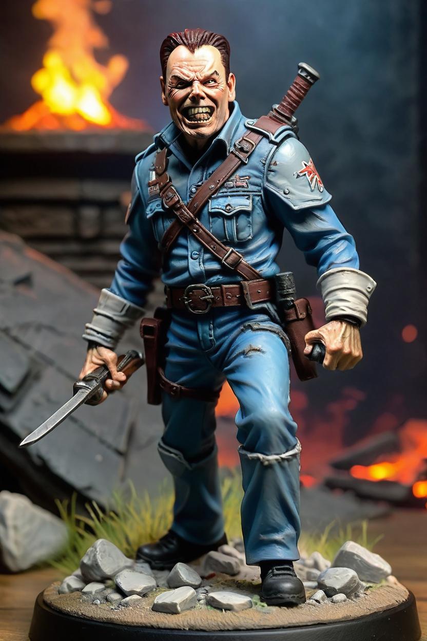 Artificial Intelligence (AI) generated image art, man, as eddie iron maiden, the trooper, dnd miniature, statue mini, photo realistic, epic scene