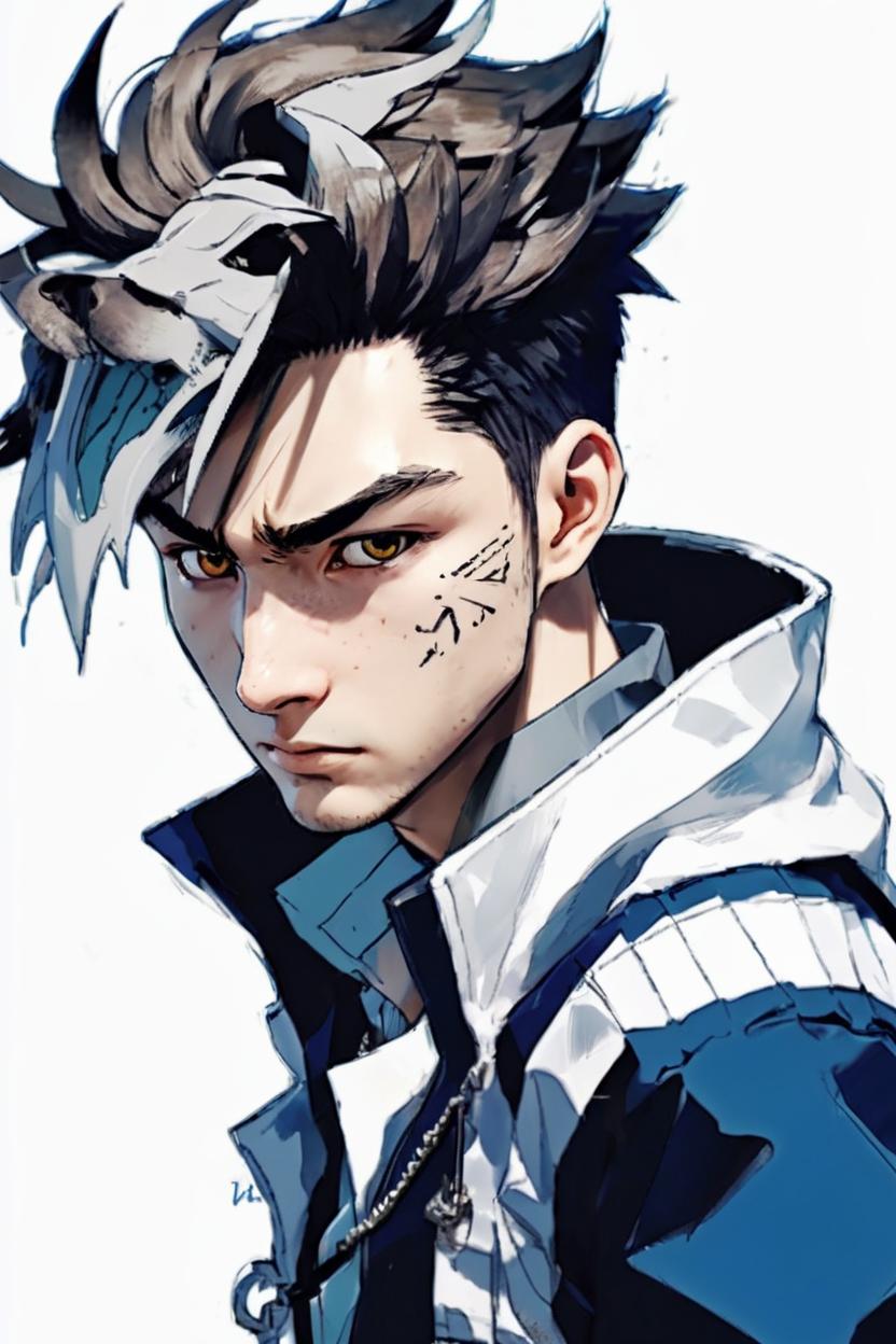 Artificial Intelligence (AI) generated image art, man, Portrait as Todoroki from My Hero Academia, in the style of Yoji Shinkawa, trending on art station, concept art, highly detailed, dynamic pose
