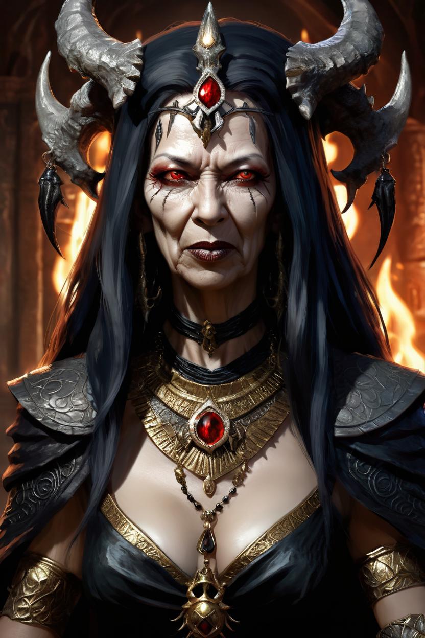 Artificial Intelligence (AI) generated image art, woman, as MORATHI, THE SHADOW QUEEN, the High Oracle of Khaine, the Shadow Queen and grand matriarch of the Daughters of Khaine, a creature of magic, manipulation and secrets – a blood-priestess of battle and a mistress of lies and hidden intrigues, digital art