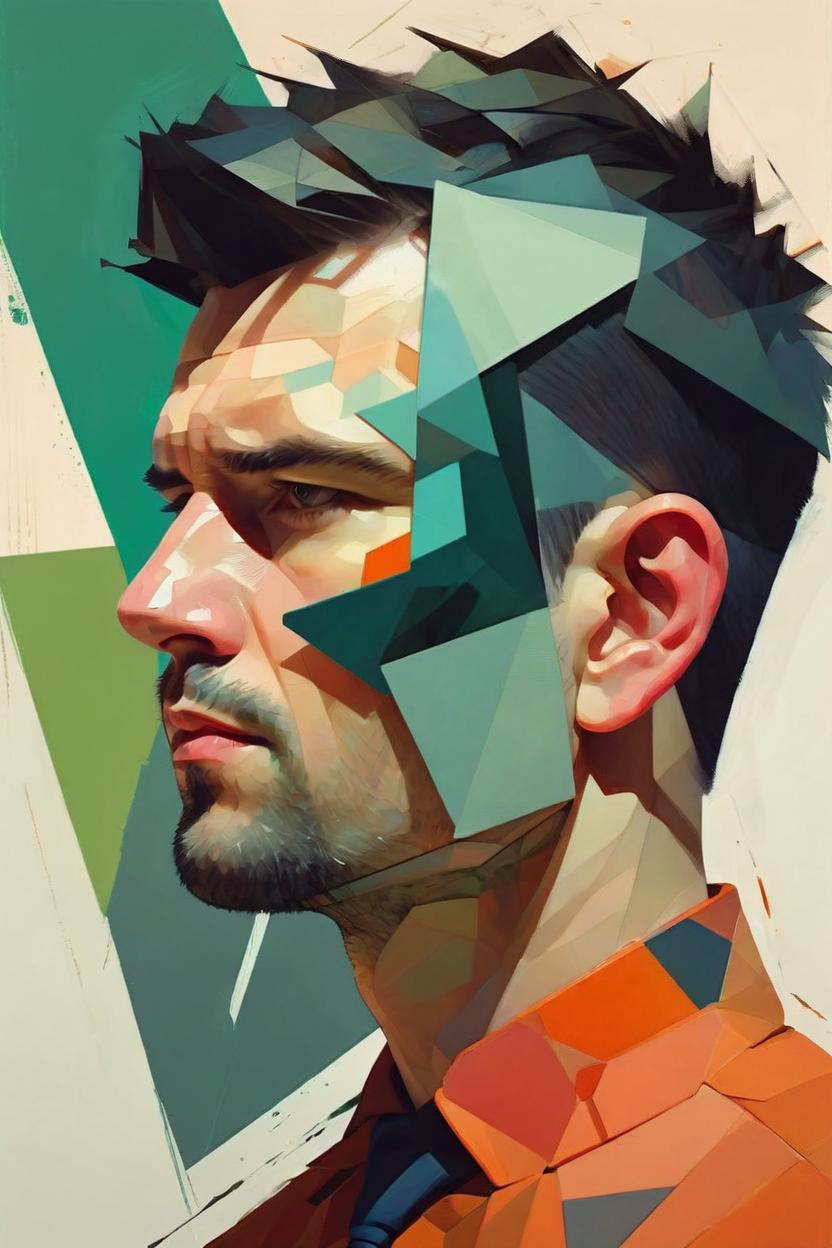 Artificial Intelligence (AI) generated image art, man, profile picture by Sachin Teng, asymmetrical, Organic Painting , Matte Painting, geometric shapes, hard